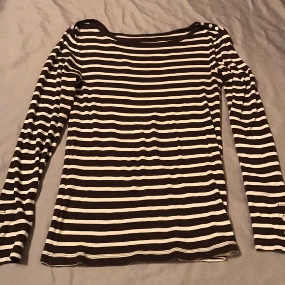 GAP Tops - GAP Brown Stripe Button Accent Long Sleeve T - SM